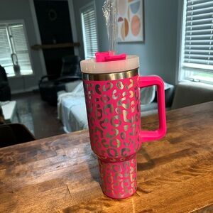 Pink Leopard Print Tumbler with Straw